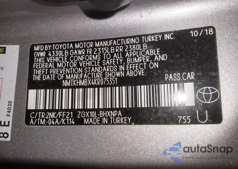 2019 Toyota C-Hr Xle из США, поврежденный, VIN NMTKHMBX4KR075351